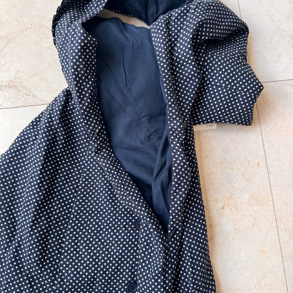 Caroline Constas Navy Polka Dot Linen Blend Dress size 4 - Picture 9 of 11